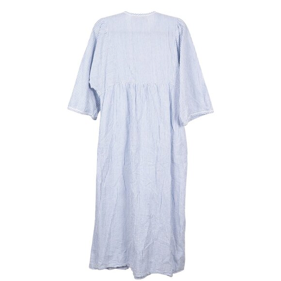 Herbcraft VTG Robe House Dress M Womens Blue White Striped Seersucker Floral - Picture 6 of 6